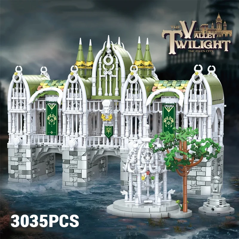 

3035 шт., наборы строительных блоков Elven City Bridge Of Courage MOC Street View Valley, модель сумерения, кирпичи, игрушки для рождественских подарков