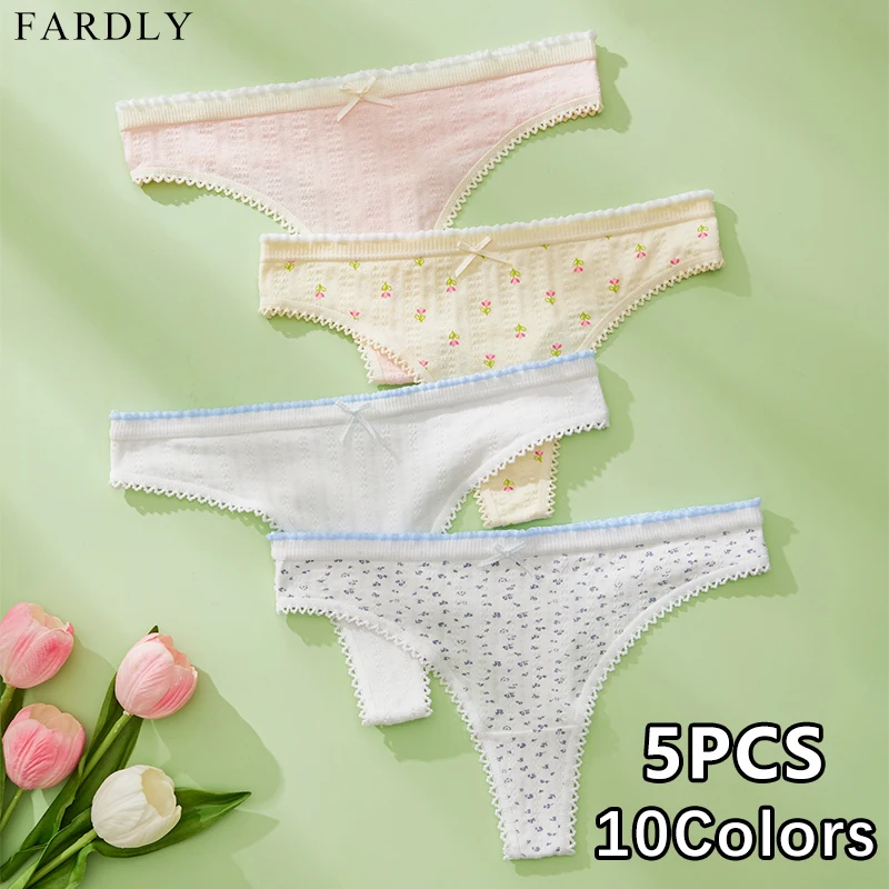 5Pcs Soft Cotton Women's Panties10 Color Options Cute Japanese Style Thongs Comfortable Breathable Ladies Underwear S-XL