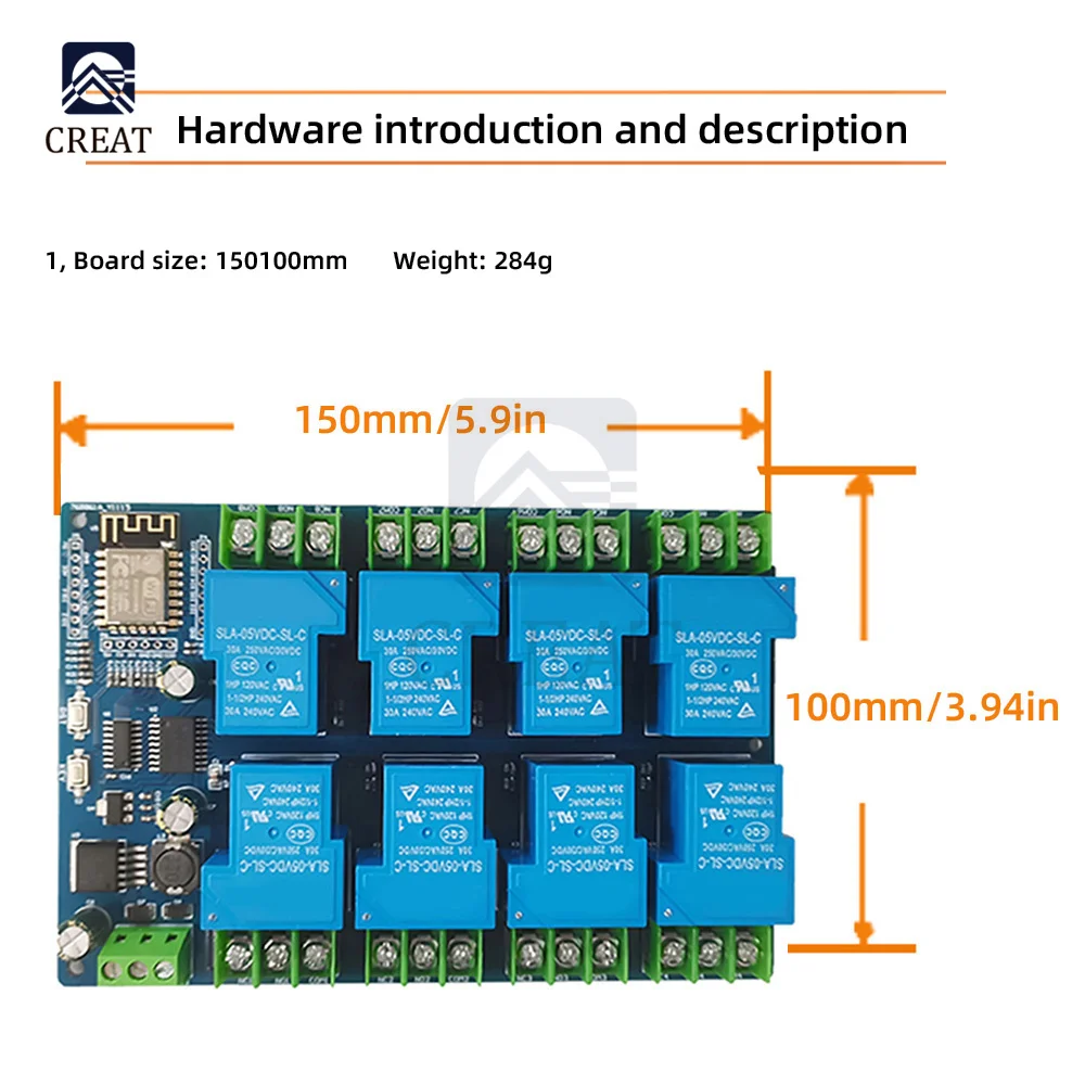 DC7-28/5V Power Supply ESP8266 WIFI 8 Channel 30A Relay Module ESP-12F Development Board