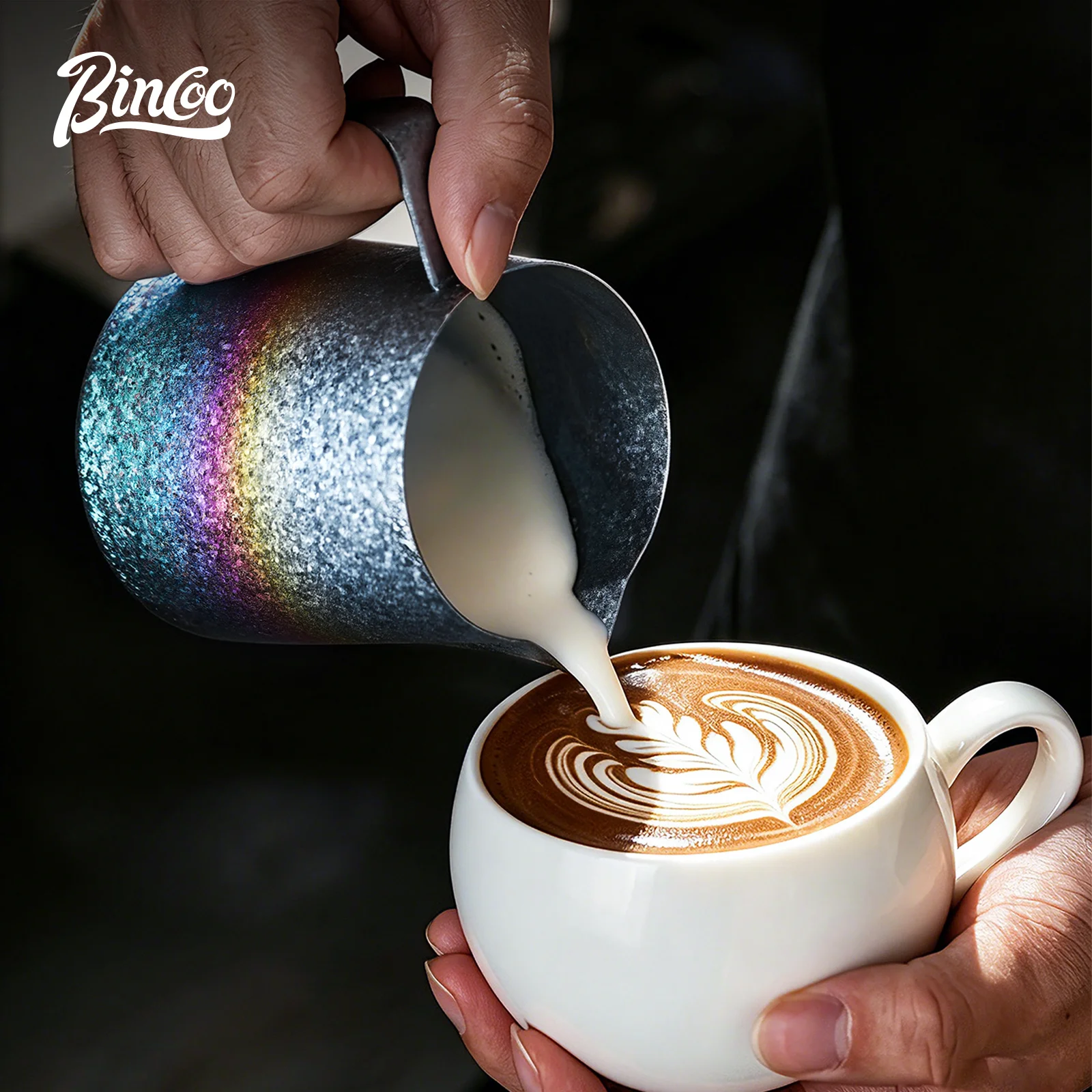 Bincoo Pure Titanium Milk Frothing Pitcher – Pointed Spout Latte Art Cup, Antibacterial Steaming Jug for Home Barista