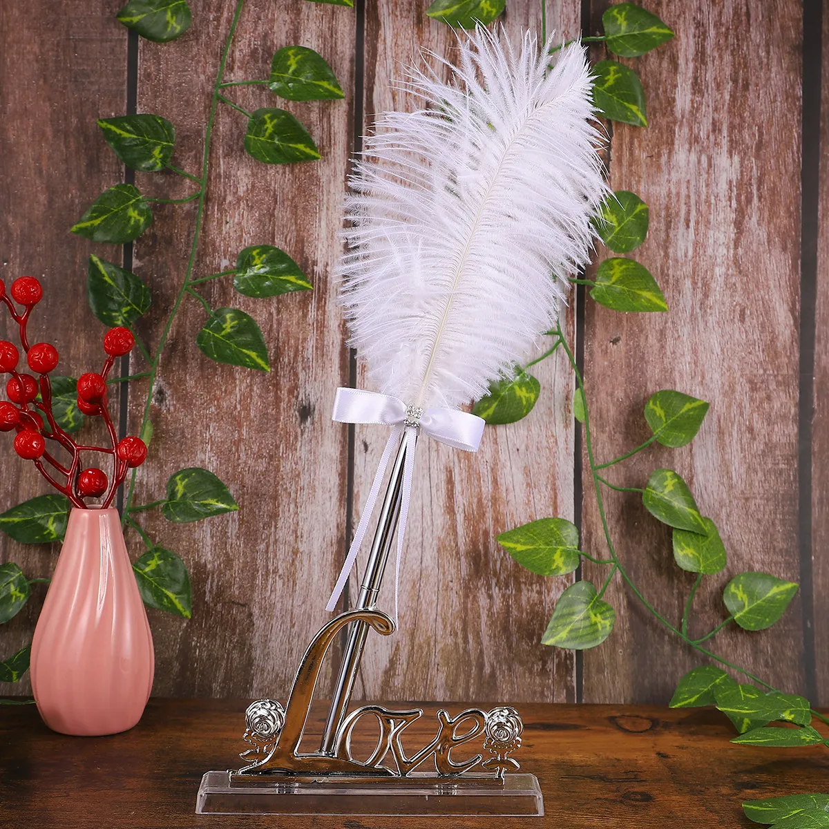 

Premium Metal Wedding Sign Pen with Elegant English Letter Base Chic Romantic Guest Book Signing Tool for Wedding Engagement