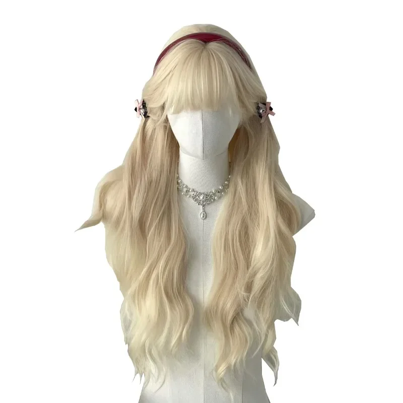 

Wig female platinum big wave air bangs long curly hair natural fluffy simulated hair sweet wind whole wig