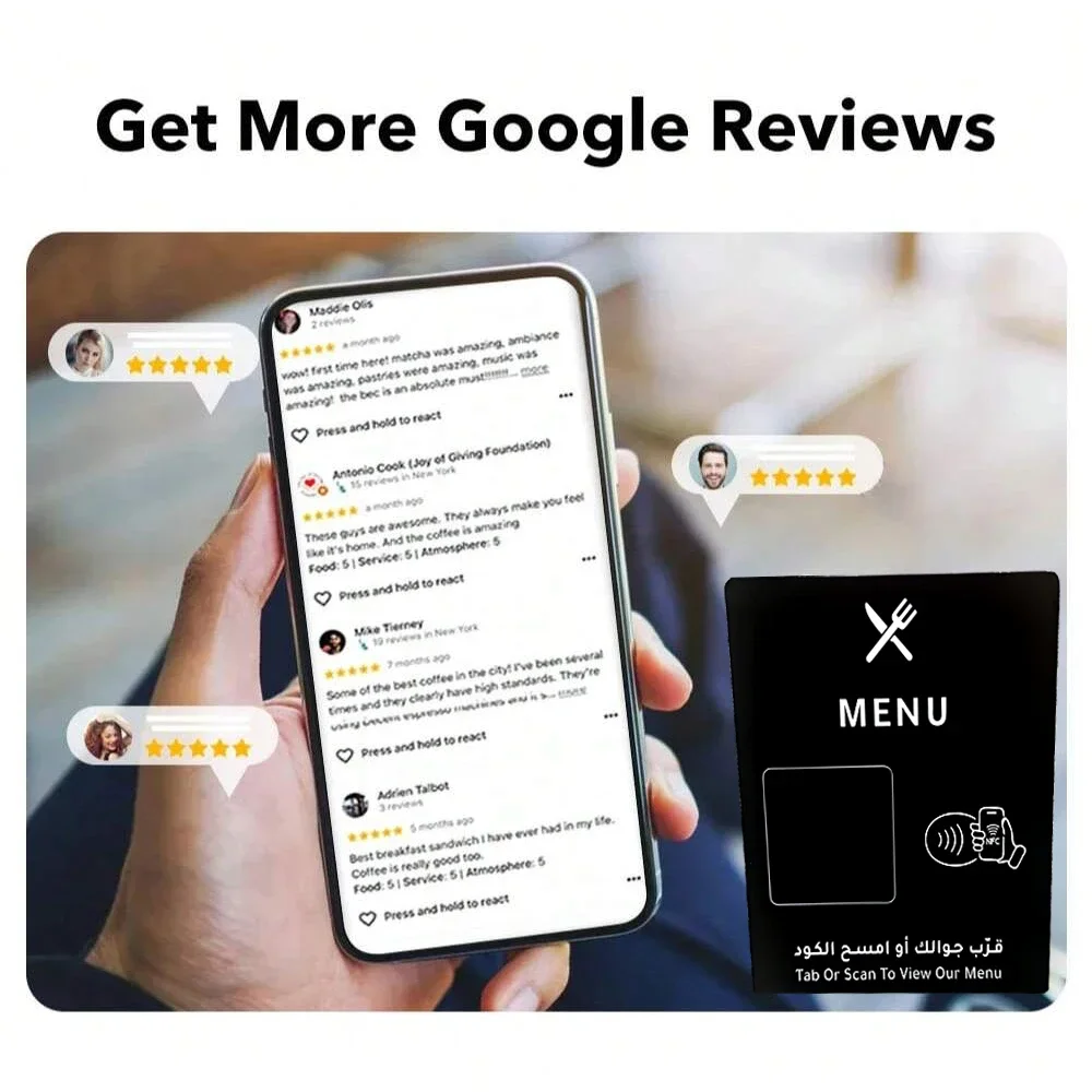 Hilo NFC Desktop Display MENU NFC 215, Restaurant, 504 Bytes, NFC, Google Review, NFC Card Support