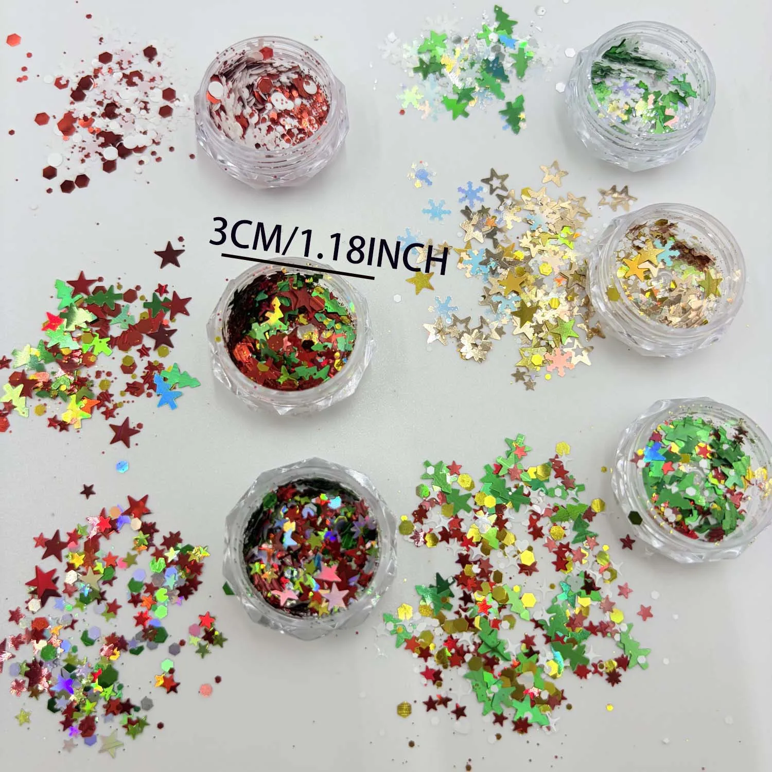 Christmas Nail Art Glitter Sequins Charms Parts Mix Gold Stars Snowflakes Holographic Flakes 3D Nail Decorations DIY Manicure