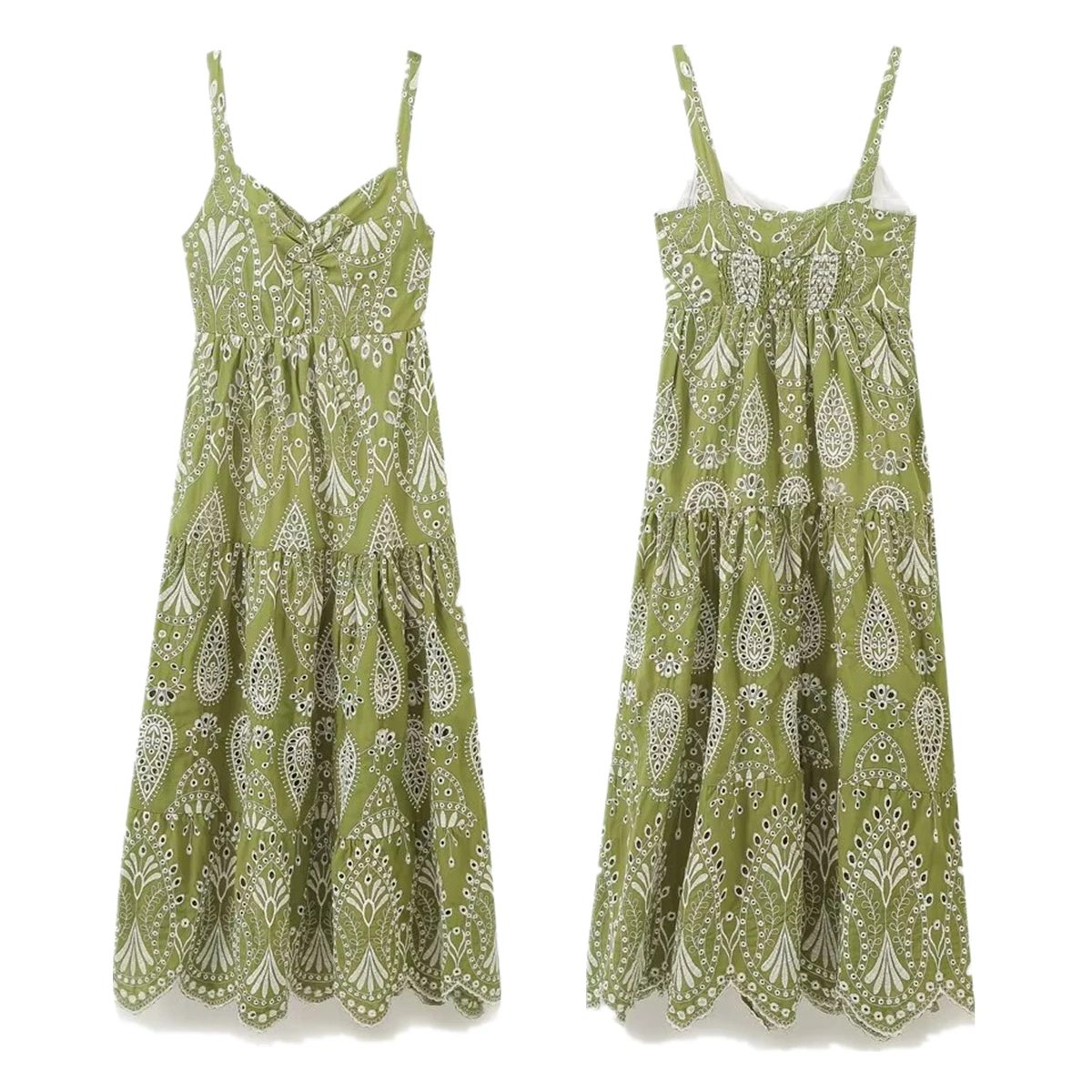 

Withered French Retro Embroidered Dress Summer Light Green Sleeveless Dress Women Suspenders Tank Dress Vestidos