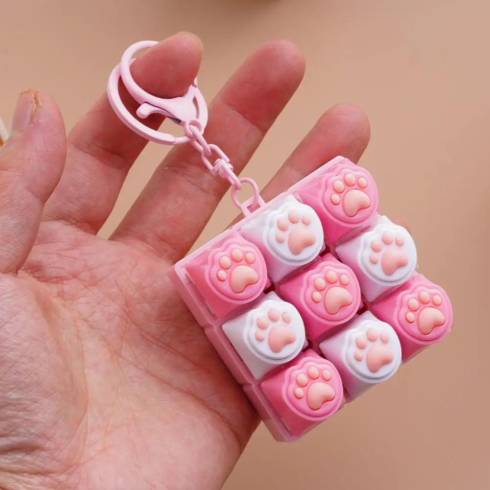 9-Key Cat Claw Keyboard Keychain Fidget Toy Mechanical Press Buttons Sensory Decompression Toy For Adult Kids Stress Relief