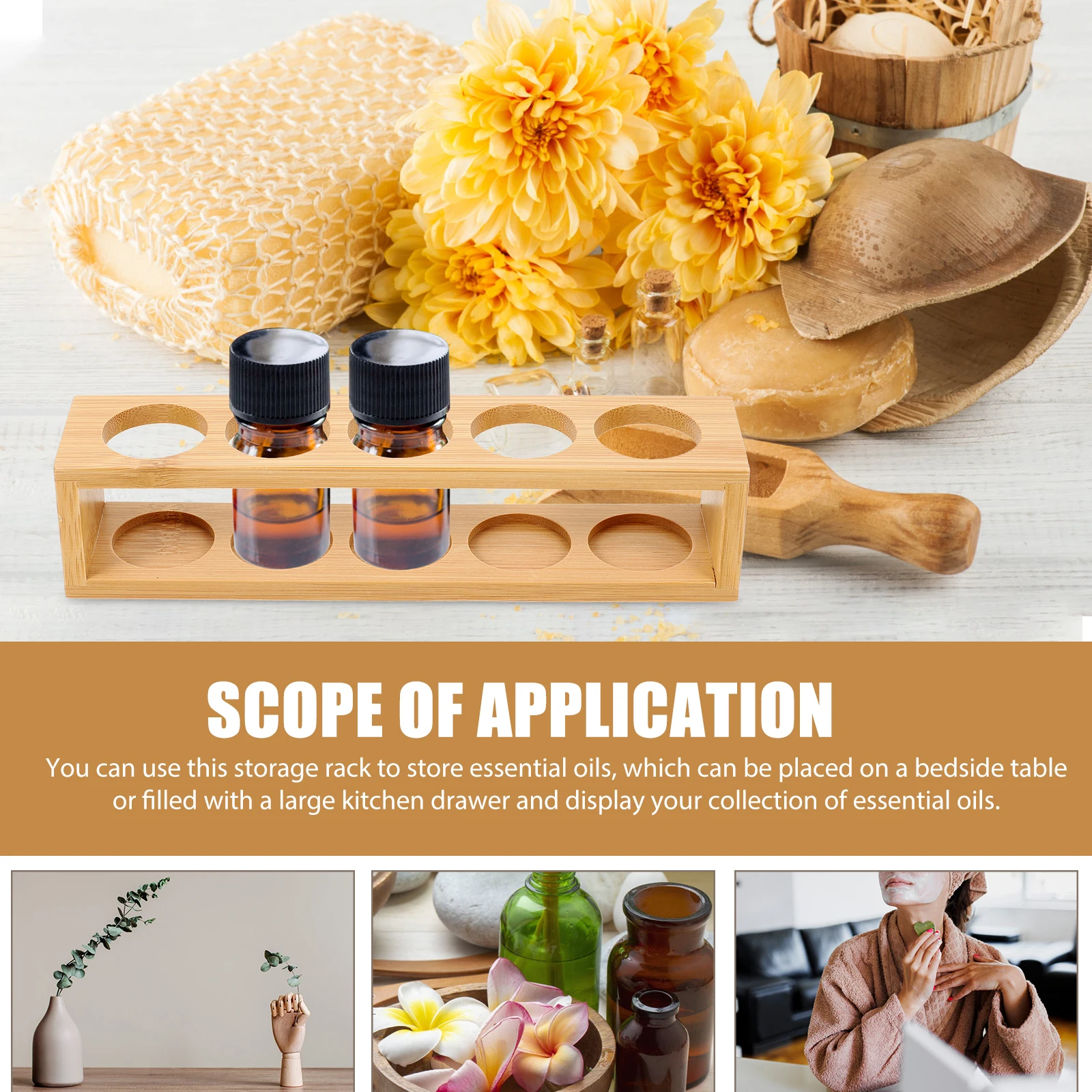 

1pc Wooden Essential Oil Storage Rack 5-Slot Bamboo Display Stand Eco-Friendly Bottle Organizer For Aromatherapy Oils