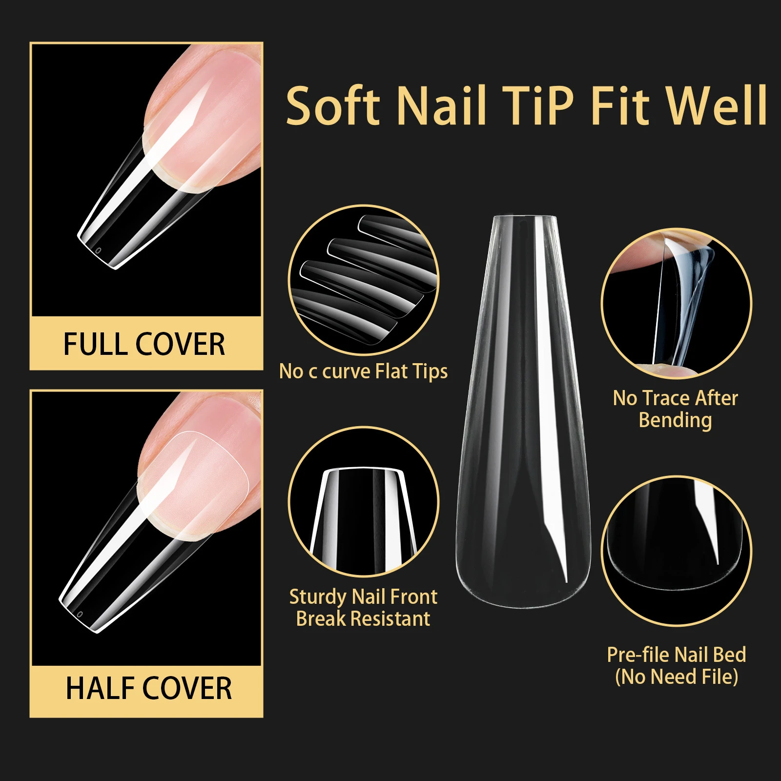 YunMoonai 240Pcs Premium Soft Gel Toe Nail Tips DIY Nail Extensions for Women Reusable Toe Tip Without Glue