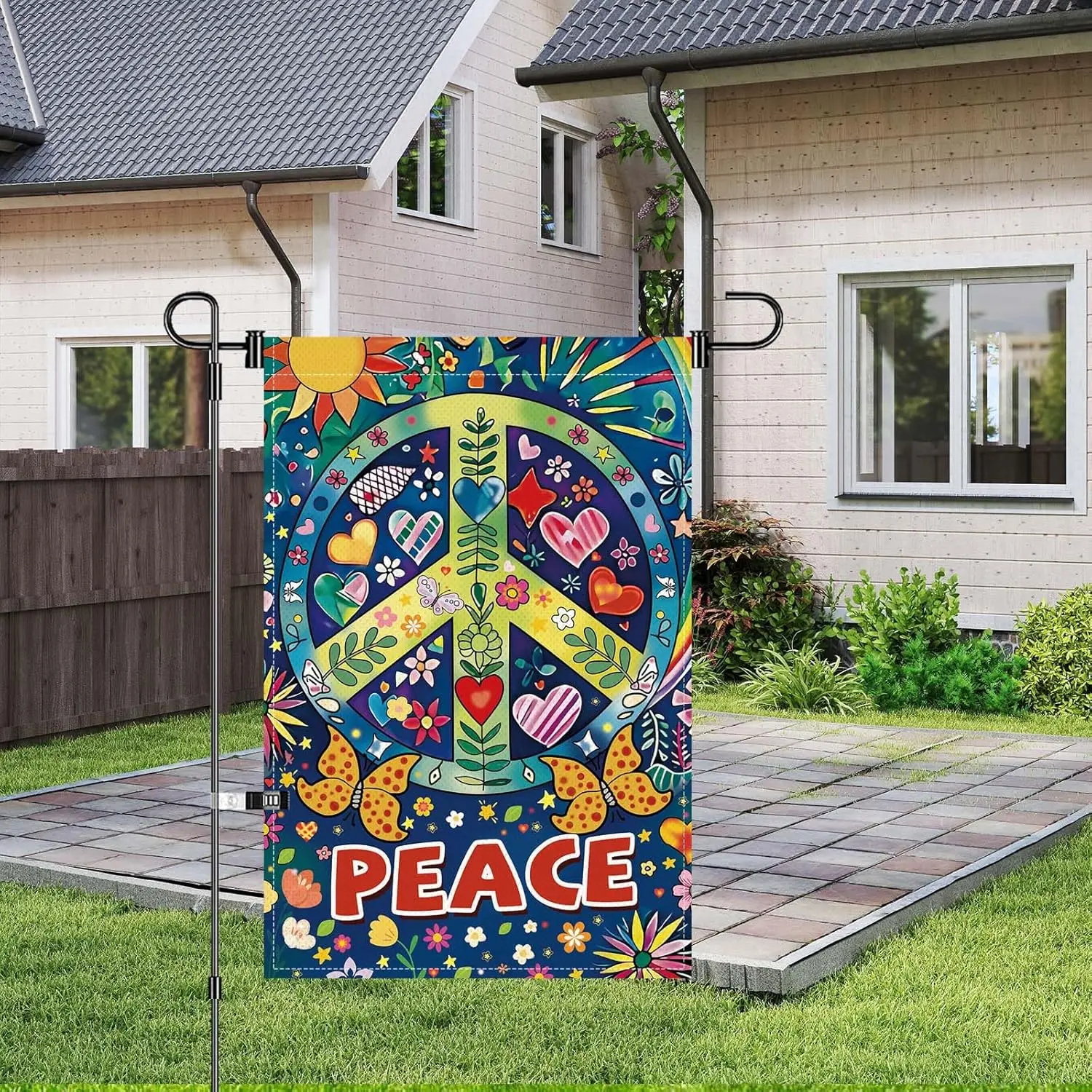 12x18' Peace Garden Flag Butterfly Flowers Garden Flags Double Sided | Farmhouse Holiday Decorative,Yard Flag, Porch Out xxl