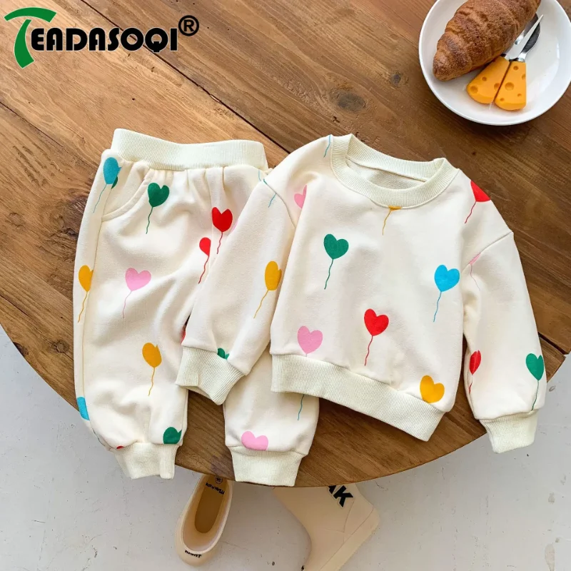 

Spring Autumn Baby Girls Boys Love Prints Sweatshirt+Pants Set Toddler Full Sleeve Cotton Clothes Cute 2Pcs Outfit Infants 0-3Y