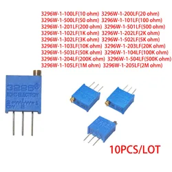 10PCS/LOT 3296W potentiometer precision adjustable resistance multi-turn 103 503 100R 200R 1K 2K 5K 10K 100K Trimmer Potentiomet