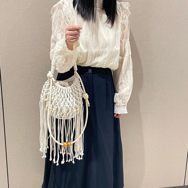 

Новая ретро-сумка с кисточками для женщин, вместительная, ажурная, пляжная, универсальная, повседневная сумка через плечо