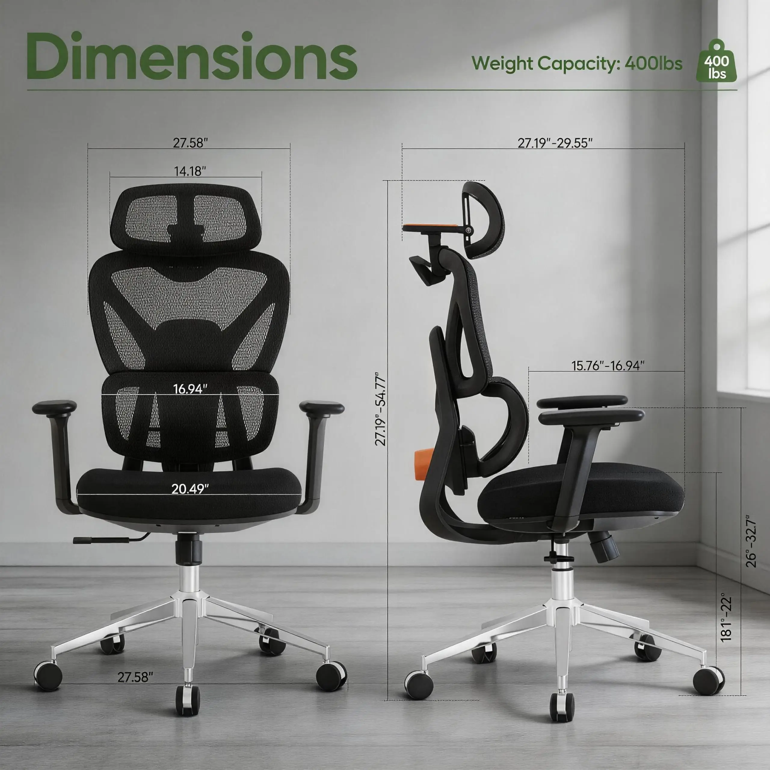 Ergonomic Mesh Office Chair, Desk Chairs with Adjustable Lumbar Support, 4D Flip-up Arms & 3D Headrest, Comfy High Back