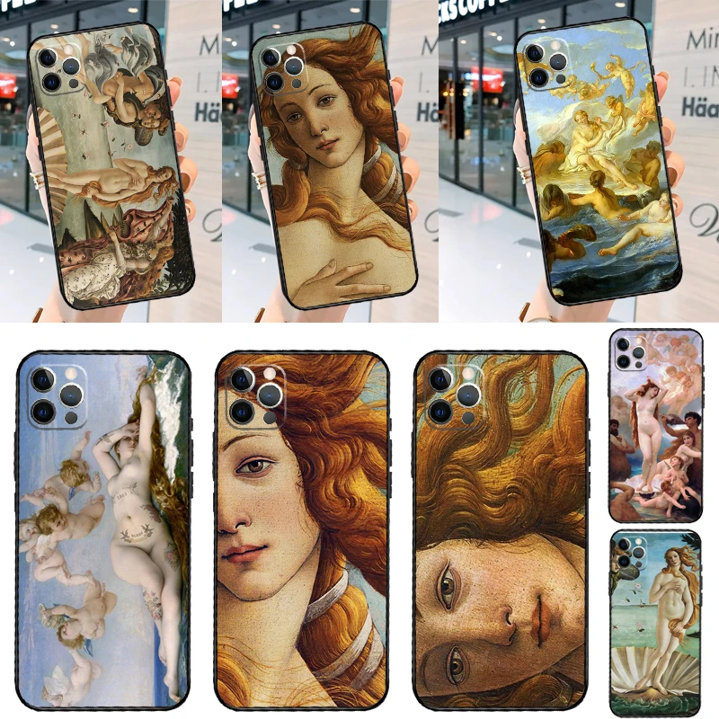 Art Painting Birth Of Venus Phone Case For iPhone 13 11 12 14 15 16 Pro Max Mini XR XS X Plus Back Cover Fundas