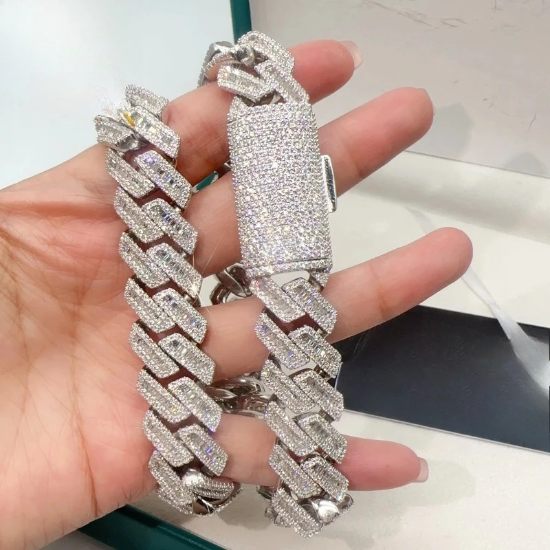 Image of 20mm Schmuck Kubanische Kette Halskette T-Form Voll Diamantbesetzt Hip-Hop, Modischer Trend Haute Style Rap-Schmuck