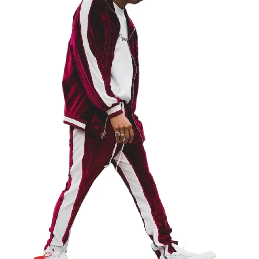 New 2024 Spring Autumn Men\'s Velvet Sets Sports Suit Stand Collar Zipper Sweatshirt + Pants 2Pcs Sets Velour Tracksuits For Men
