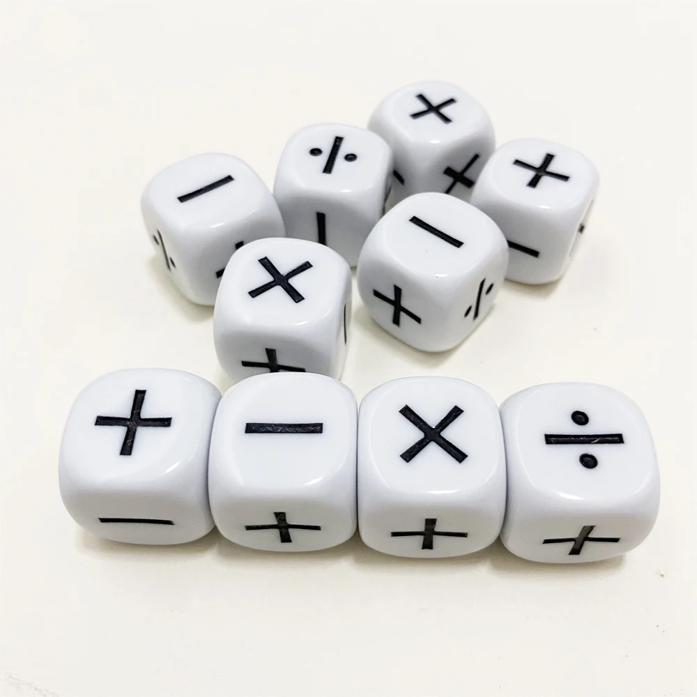 

10/20/50Pcs Acrylic 16mm D6 Addition and Subtraction Symbol Dice Teaching Assistant Props Multiplication and Division Dices