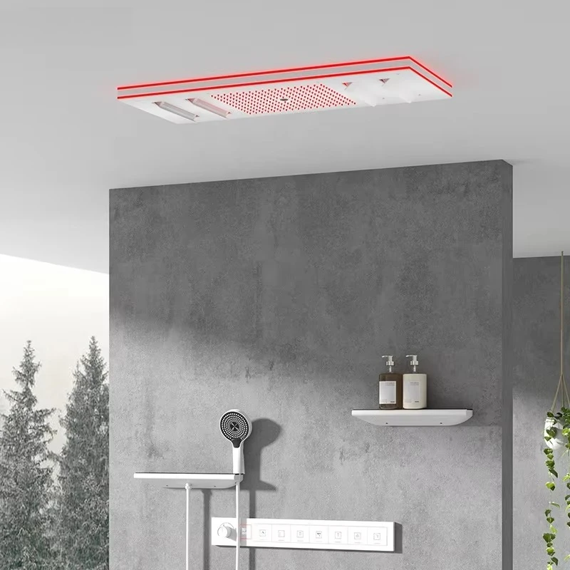 Ceiling Embedded LED Music Shower Head 7 Functions In-Wall Mount Brass Thermostatic Shower Faucet Set