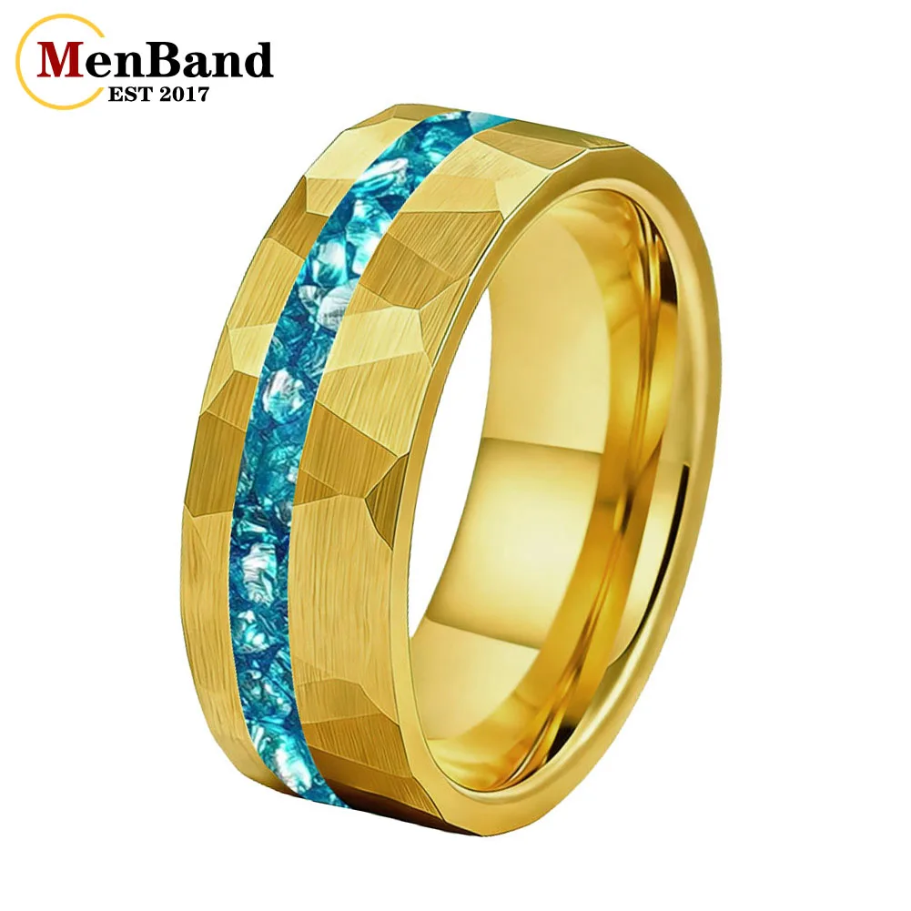 

Dropshipping New Style 6MM 8MM Men and Women wedding ring Inlaid Blue Glass Stone，Couple's Ring, Engagement Party Jewelry Gift