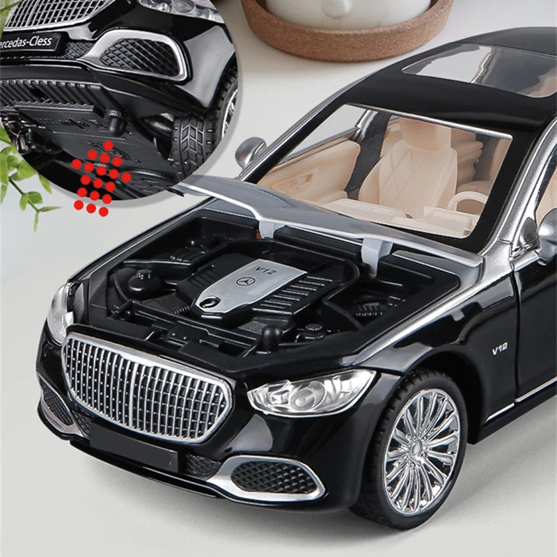 Benz Maybach S680 Diecast Metal Alloy Car Model, alta simulação de veículos de brinquedo, som e luz, presente infantil, 1:22