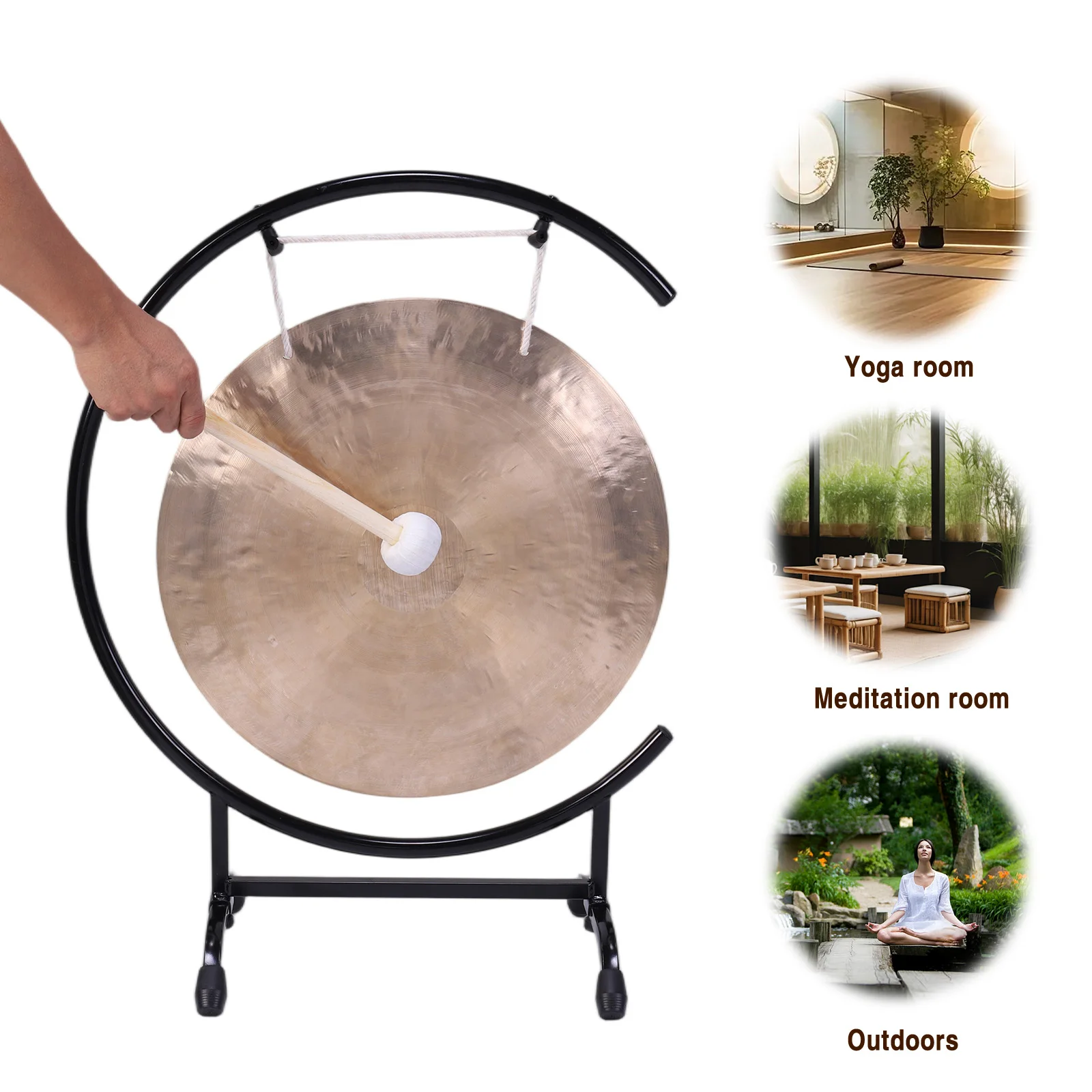 1 مجموعة الصينية مع حامل ومطرقة سطح المكتب الصغير غونغ الصينية الجدول غونغ لديكور المنزل هووسورمينغ نعمة