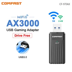 듀얼 밴드 무선 와이파이 리시버 USB 3.0 동글 네트워크 카드, 노트북 PC Win 10/11, 3000Mbps, 6 USB 어댑터, 2.4G, 5Ghz