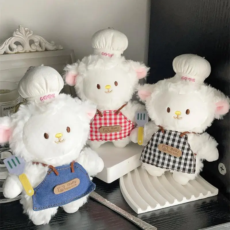 

Sweet Cute Chef Lamb Plush Keychain Cute Backpack Pendant Decoration Kawaii Car Key Holder Soft Stuffed Doll Toy Accessories
