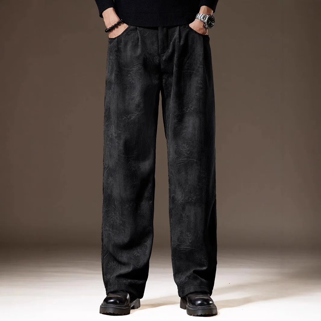 

High-End American Retro Emed Velvet Loose Men's Casual Pants Autumn Winter Lazy Feelings iner Straight Leg Trousers