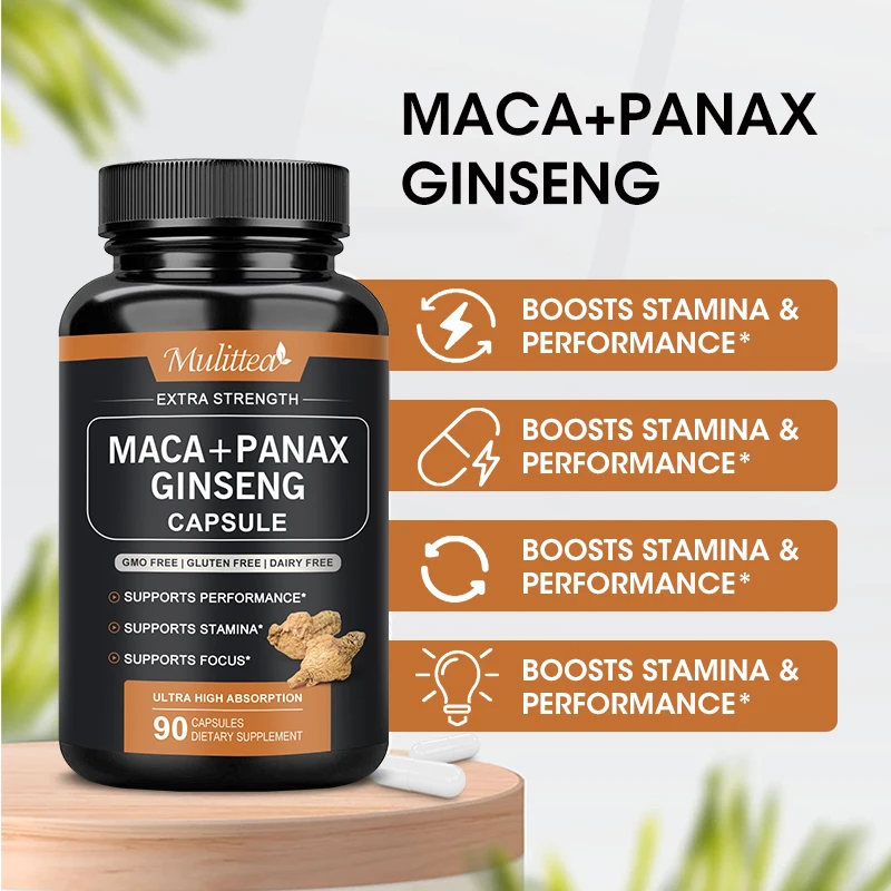 Natural Maca Root Capsules  - Contains black maca Korean Panax Ginseng，Reproductive Health Extract Supplement for Men and Women