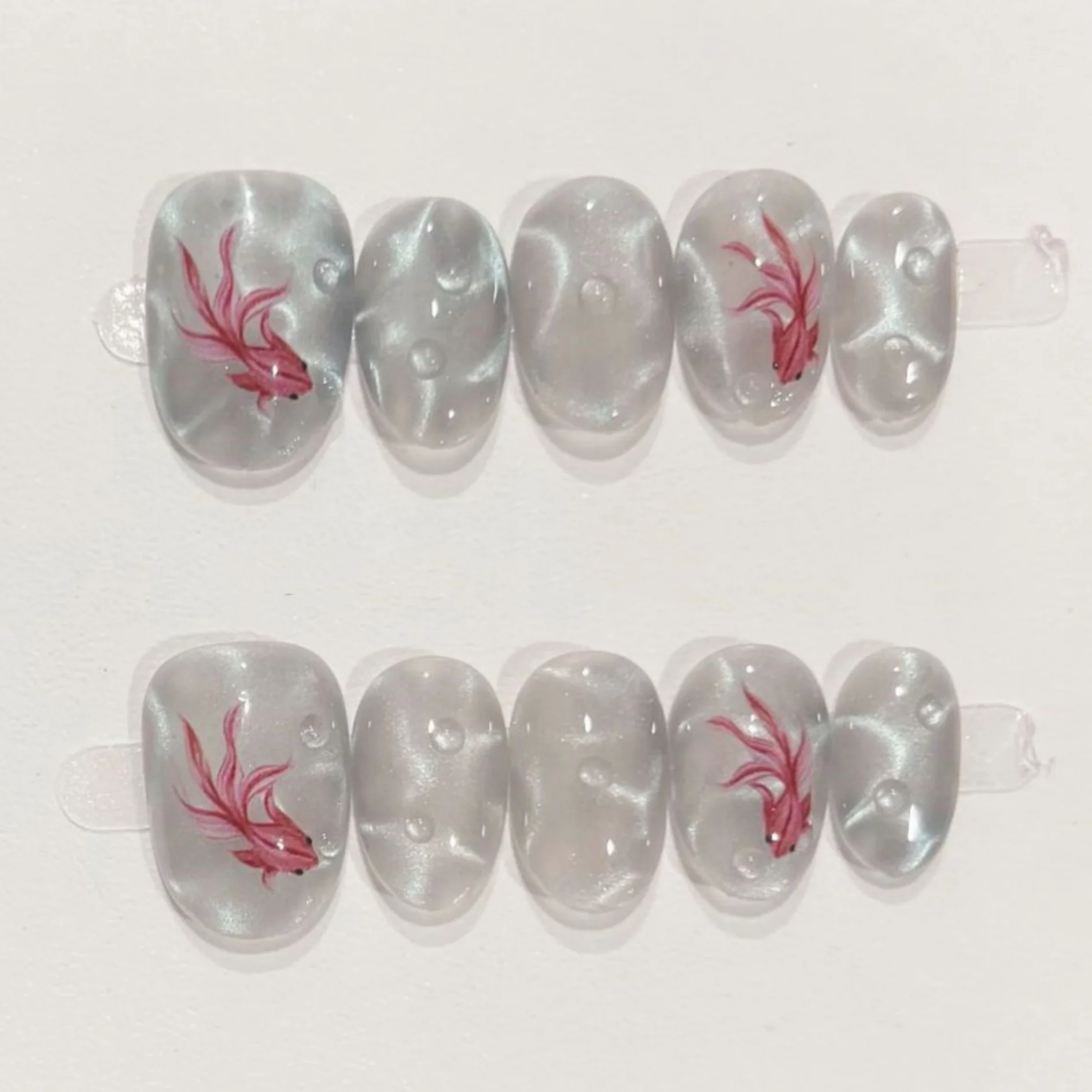 

10pcs Goldfish Short Press on Nails Water Ripples Cat's Eye Design Handmade Nails Tips Square Round False Nail Wearable Fake Nai
