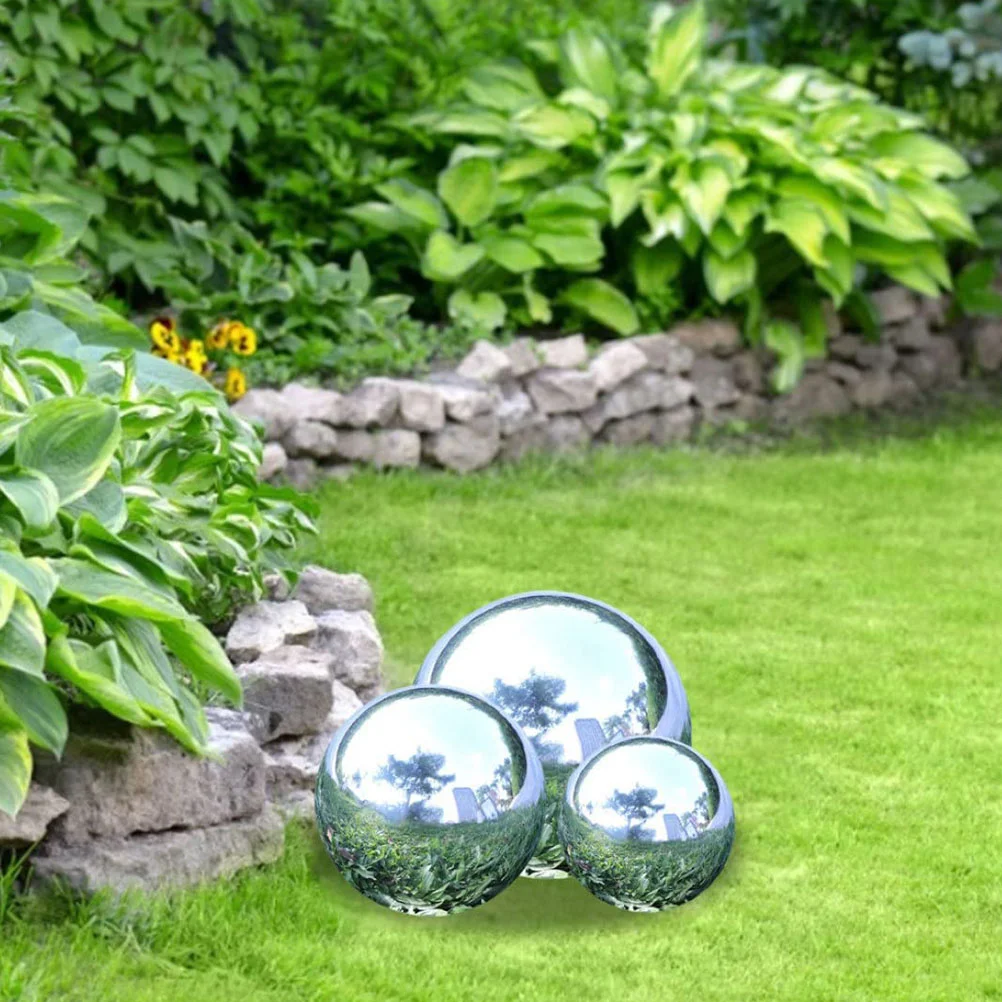 5 Pcs Outdoor Decor Garden Reflector Planet Earth Mirror Polishing Ball Accessories Stainless Steel Ornaments Silver Balls