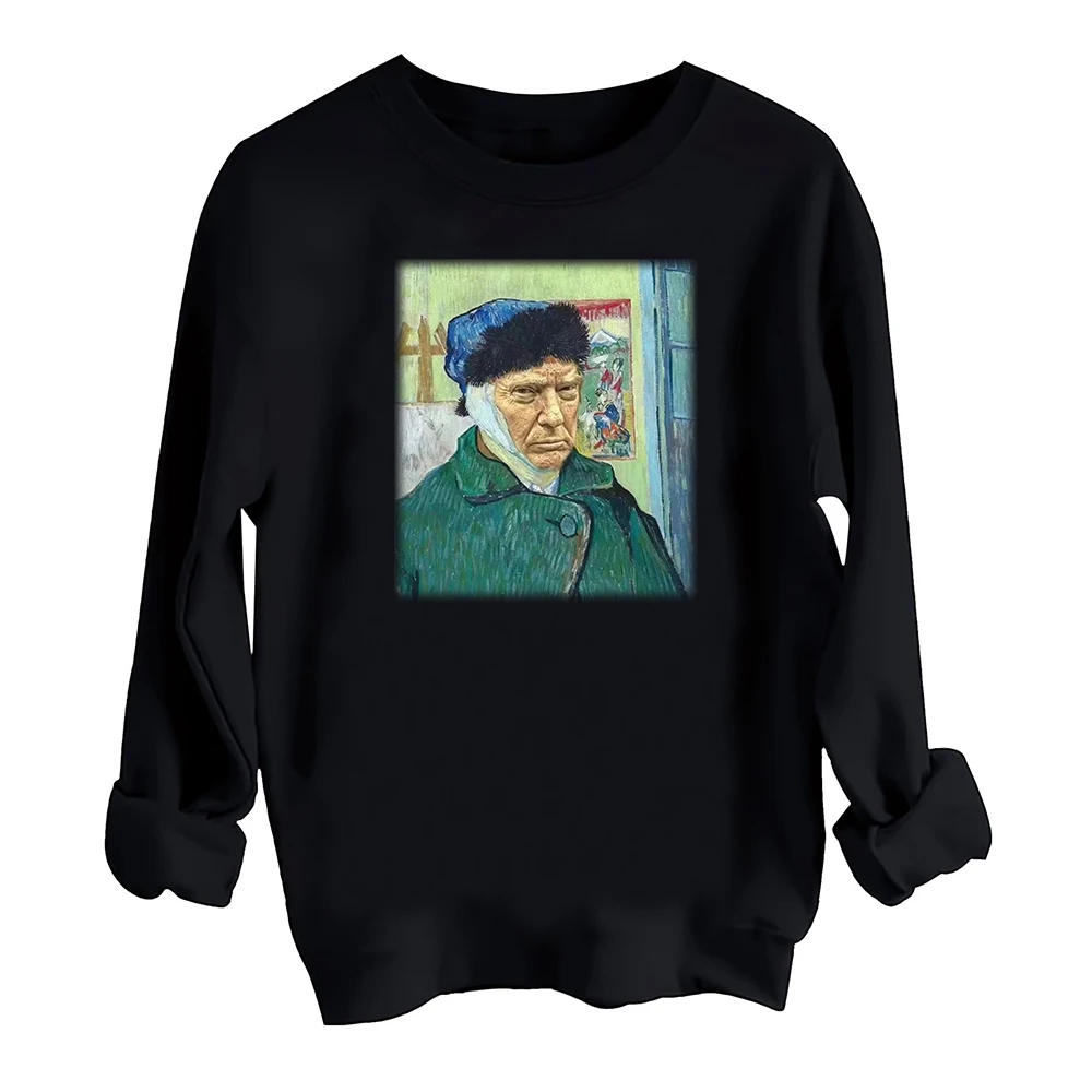 Funny Trump's self portrait Cover Van Gogh Sweatshirt Harajuku Round Neck Long Sleeve Oversize Hoodie