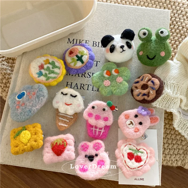 Wool Felt Brooch Convertible To Duckbill Hair Clip Colorful Cartoon Adorable Sweet for Women Premium Lightweight
