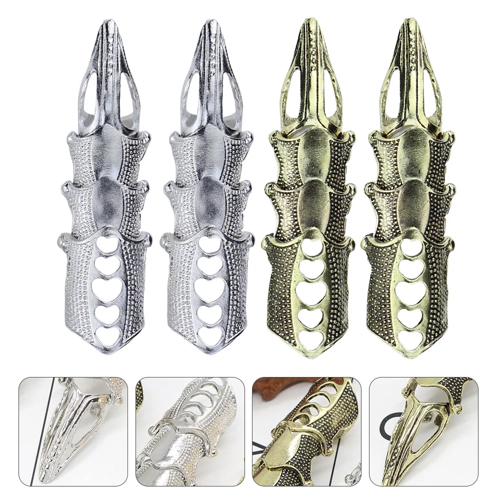 

4Pcs Retro Punk Alloy Knuckle Rings Safe Nickel Free Halloween Birthday Jewelry Women Girls Full Finger Joint Rings