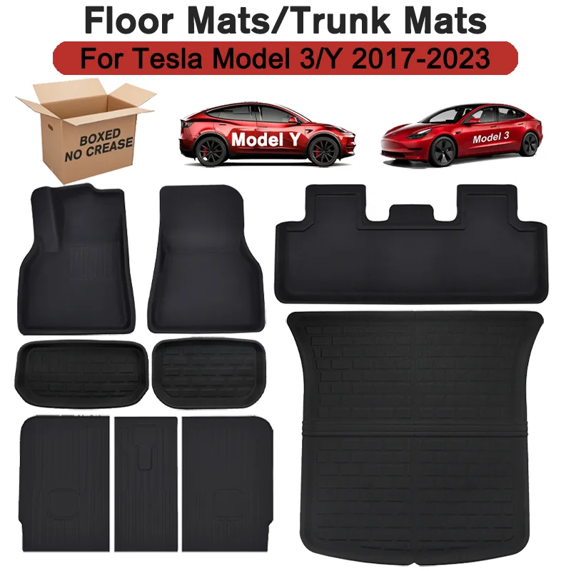 Floor Mats Trunk Mats For Tesla Model Y Model 3 2017 to 2023 All Weather Waterproof Non Slip Trunk Liners Mats Car Accessories