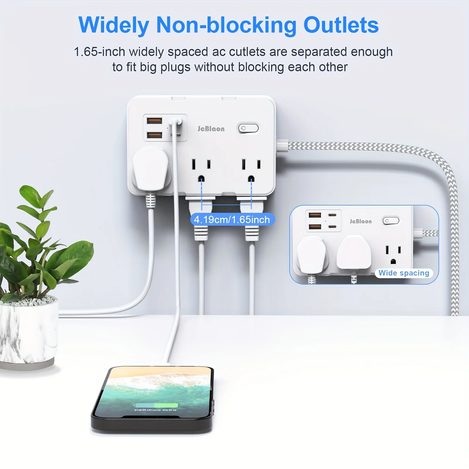 US Plug AC Outlet Multiprise Power Strip Braided Extension Cord Smart Home Electrical Socket Network Filter USB Type-C Charging