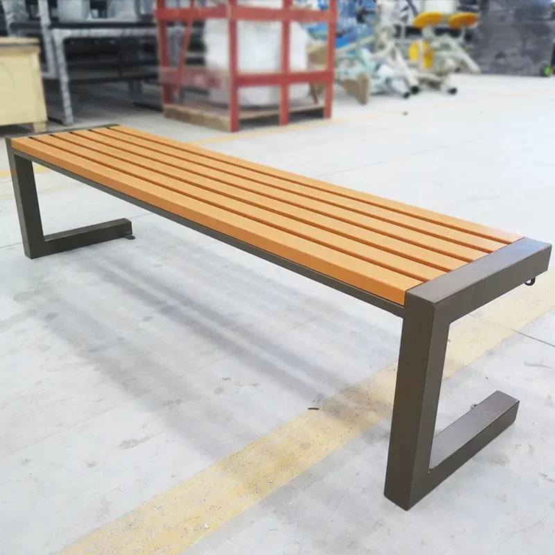Outdoor Steel and Wood Bench Municipal Stainless Steel Park Chair Landscape Square Seat Community Leisure Strip Stool for