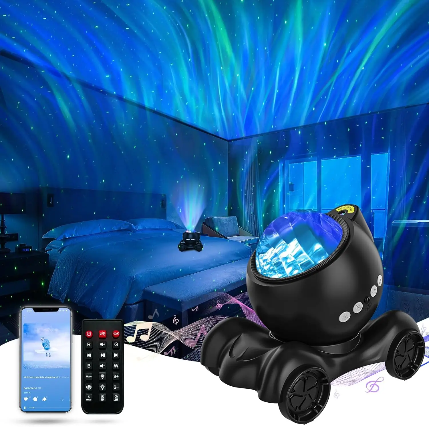 

Northern Light Projector with Bluetooth Speaker & White Noise, Galaxy Ceiling Light for Bedroom Party Gift