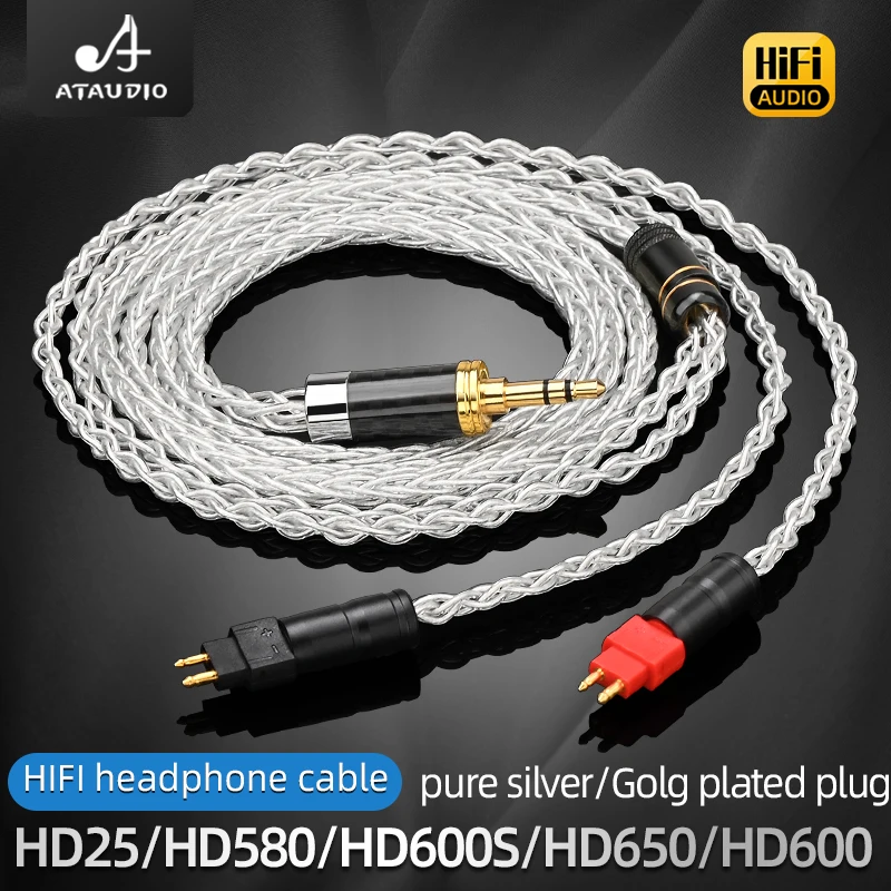 ATAUDIO HiFi Headphone Cable Pure Silver 8 Shares Earphone Cable for Sennheiser HD580 HD600 HD650 HD25 HD660S hd565 hd545