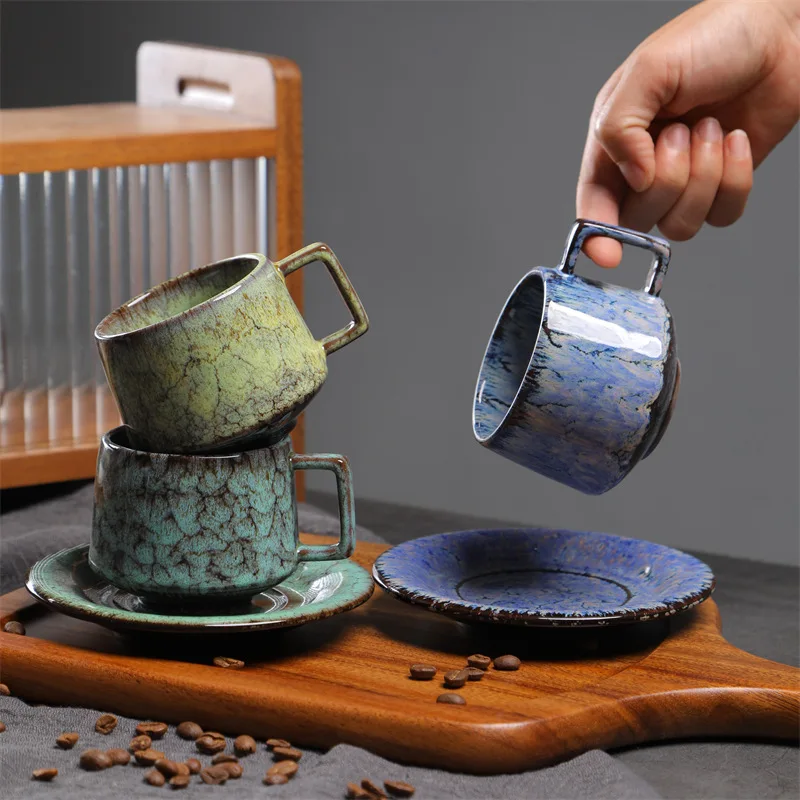180 ml japanische Espressotasse und Tellerofen verwandelte Keramiktasse Retro grobe Keramiktasse Wohnzimmerdekoration