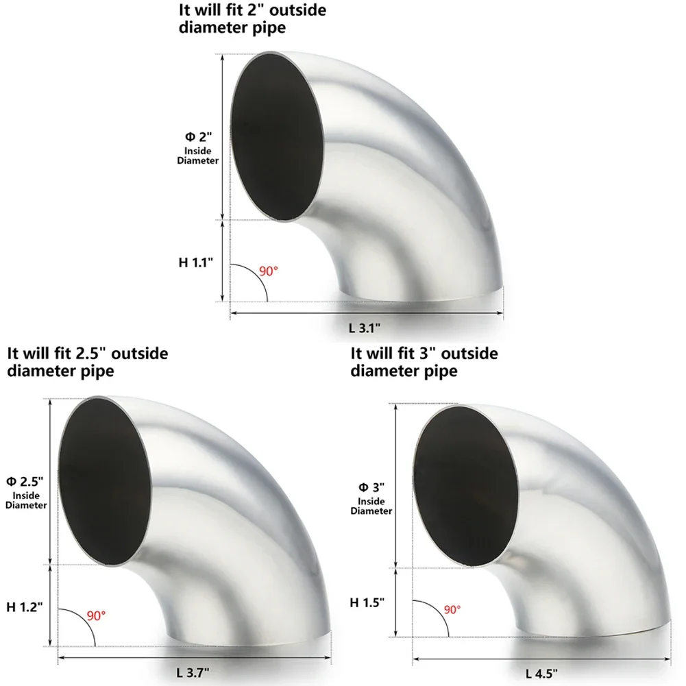 2/2.5/3 Inch Sanitary Butt Weld 90 Degree Elbow Bend Pipe 304 Stainless Steel Car Exhaust Pipe Muffler Welded Pipe