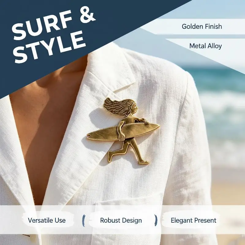 Summer Beach Surf Girl Brooch Fashion Personality Enamel Pins For Vacation Girl Women Backpack Hat Lapel Pin Jewelry Decoration