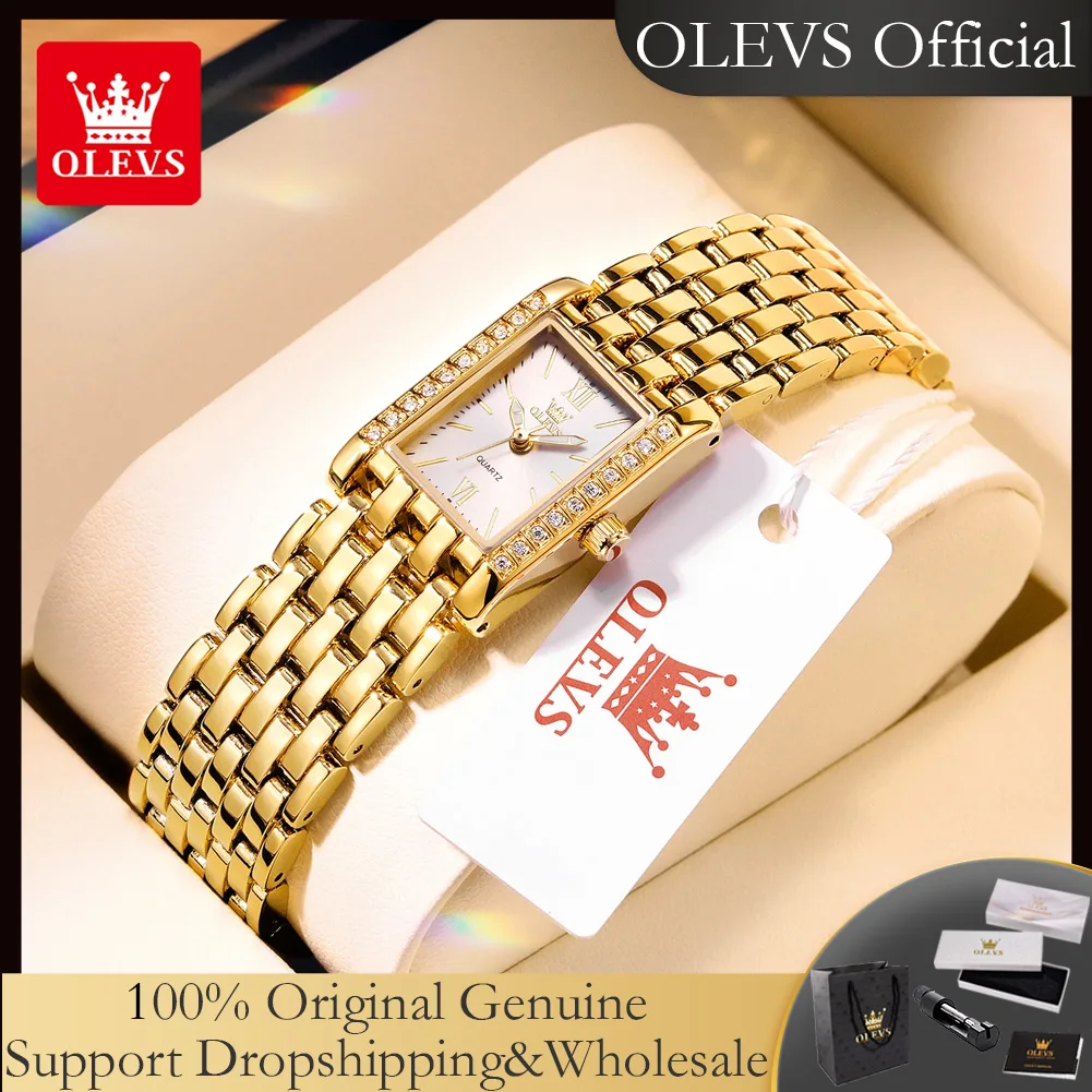 

OLEVS 3700, квадратные золотые часы для женщин, элегантные роскошные ретро оригинальные кварцевые наручные часы с бриллиантовым циферблатом, водонепроницаемые женские часы