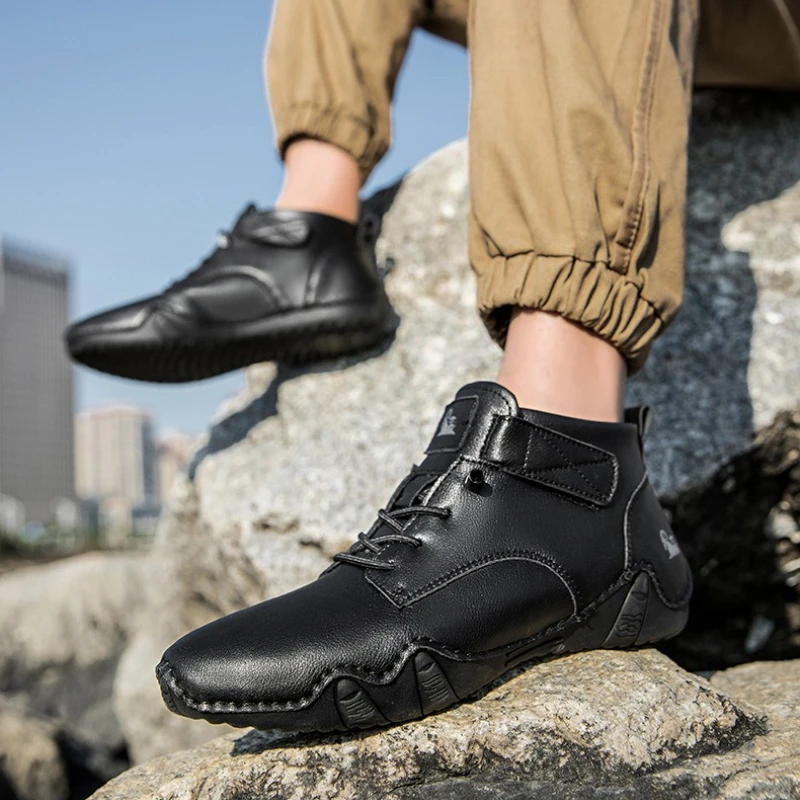 

New 2025 Handmade Men Boots Design Sneakers Man Outdoor Casual Leather Men Shoe Ankle Boots Fall Breathable Hot Sale Men's Shoes
