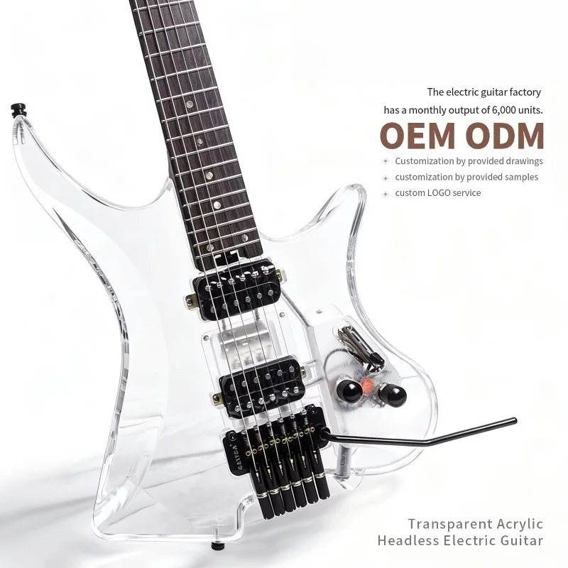 Transparent Acrylic Body Electric Guitar H-H Pickups Maple Neck 6 Strings Headless Design