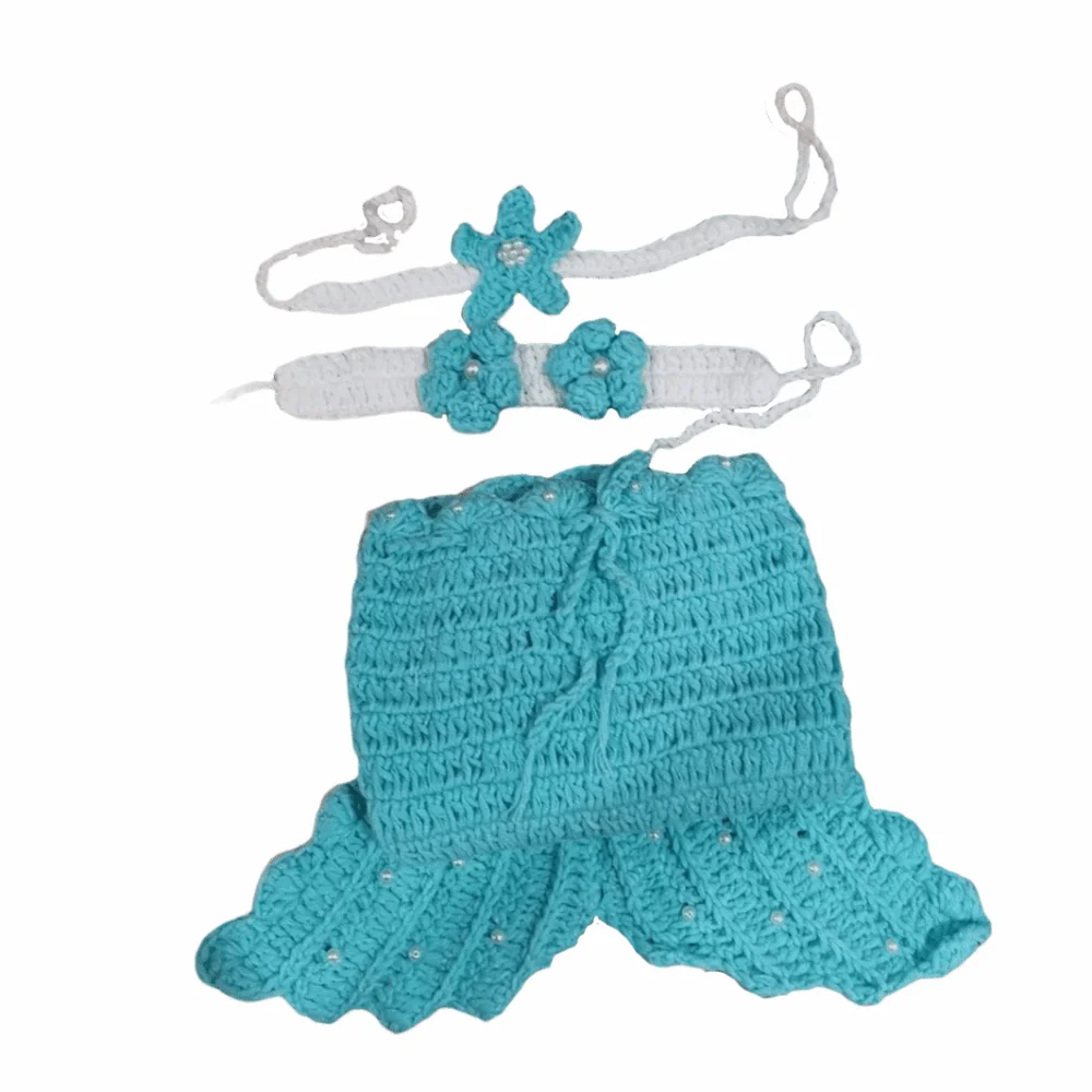 3pcs/Set Creative Baby Mermaid Costume Set Soft Solid Color Baby Photo Props Handmade Fishtail Clothing Infant Knitted Costume