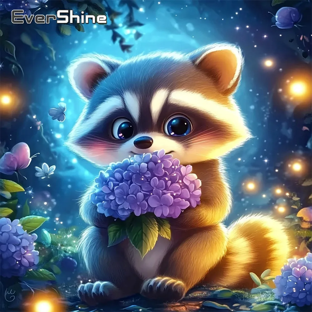 

Evershine Diamond Embroidery Animal Picture Of Rhinestones Mosaic Raccoon Full Square Drill Painting Hydrangea 5D Child Gift
