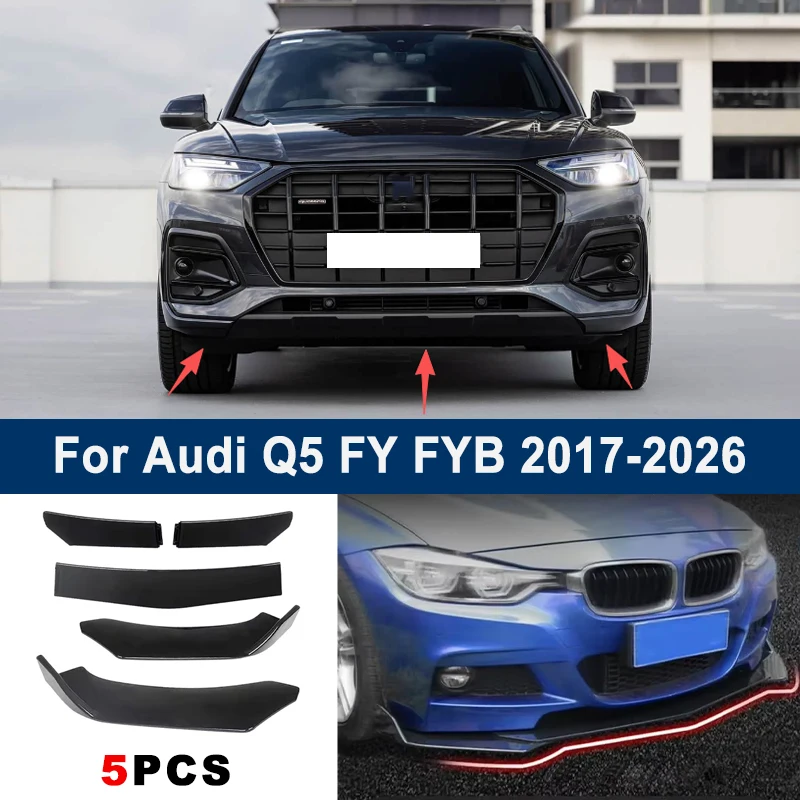 

Adjustable 5Pcs Sectional Front Spoiler Lip For Audi Q5 FY FYB 2017-2026 Front Bumper Splitter Car Exterior Sport Body Kit