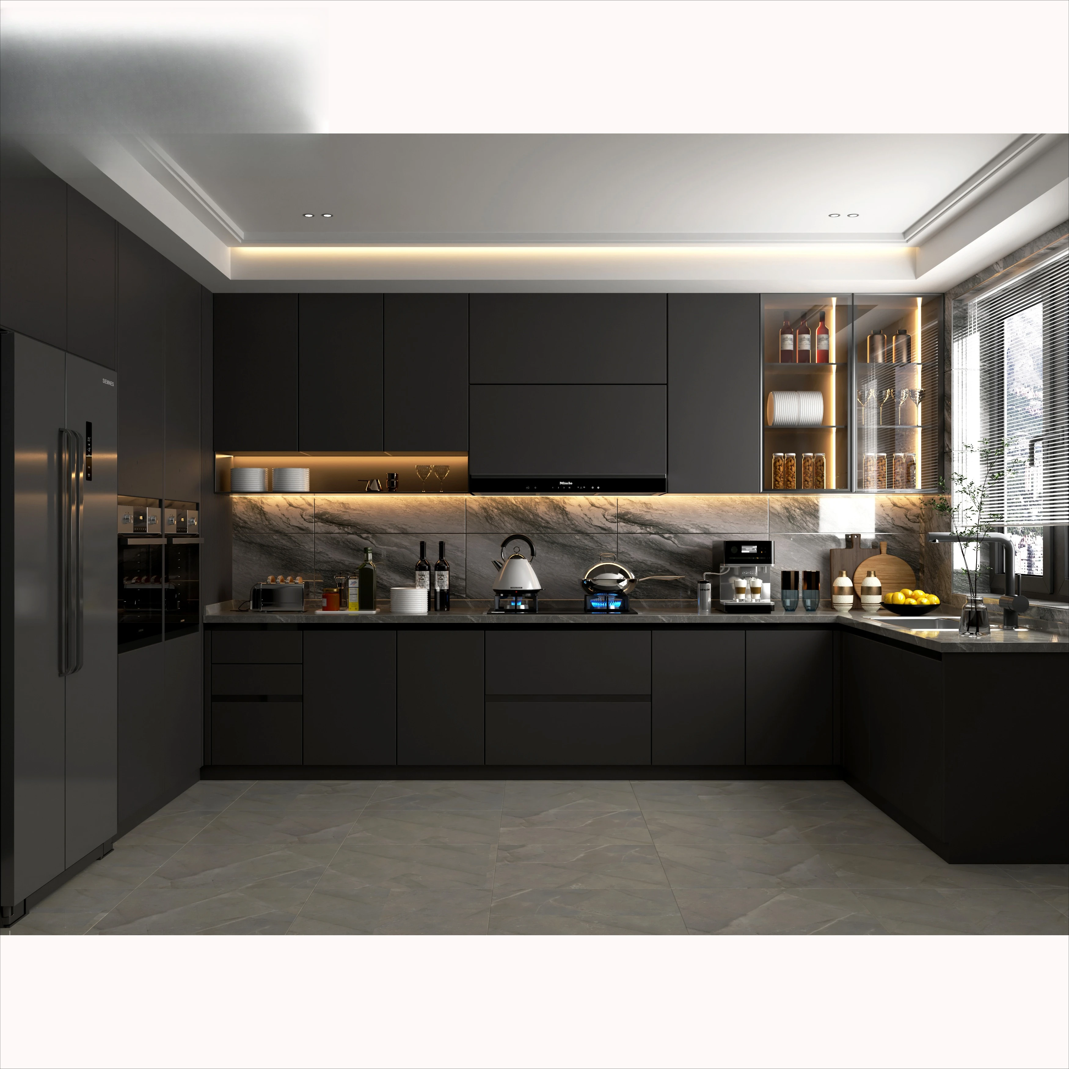 

Durable Kitchen Cabinets Modern Wooden Kitchen Cabinets Black Lacquer Kitchen Cabinets with Countertops