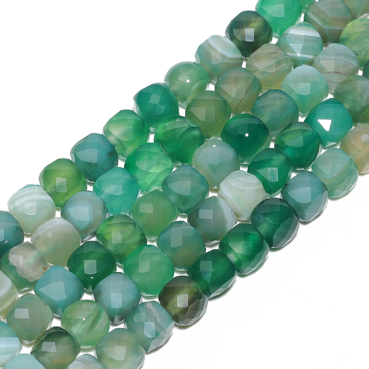 Natural Green Agate Stone Beads 7-8mm Faceted Cube Shape Loose Beads for Charms Jewelry Making Diy Bracelet Accessories